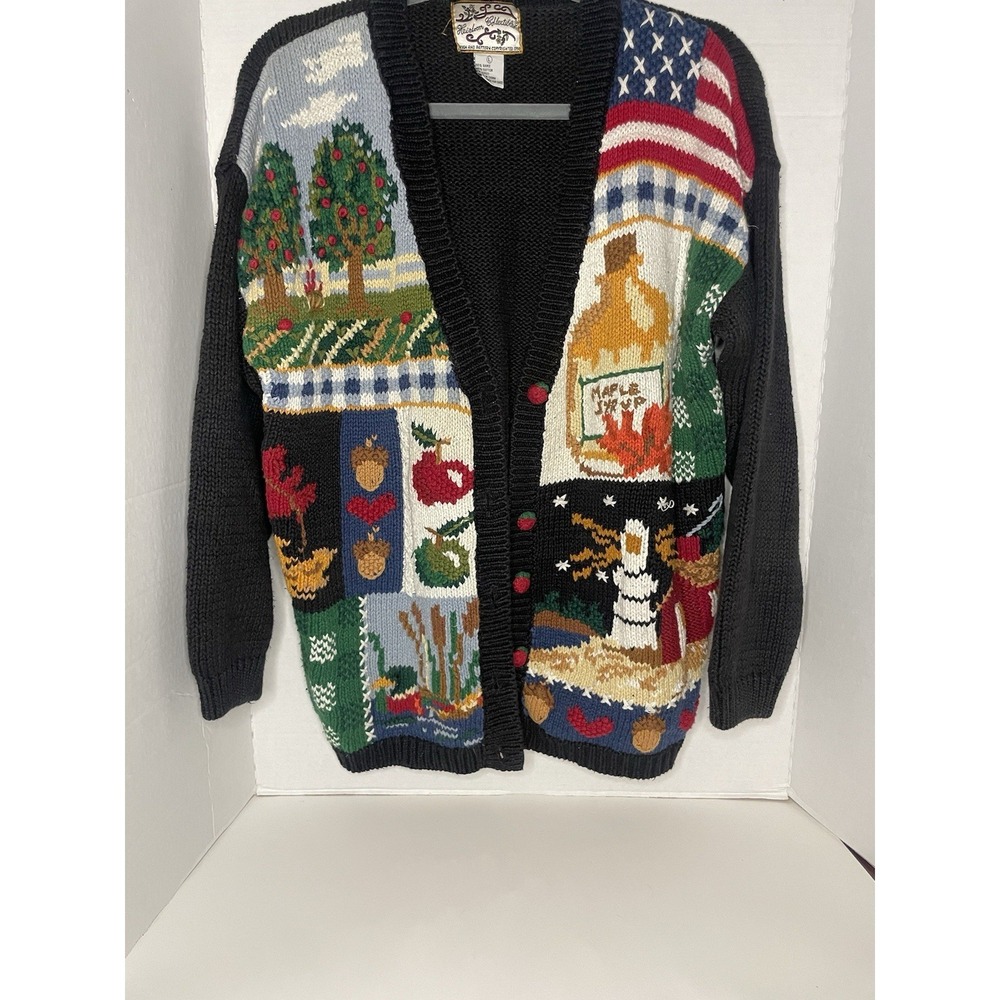 Heirloom Collectibles Vtg Apple Orchard Fall Farm Knit Cardigan Womens Large L